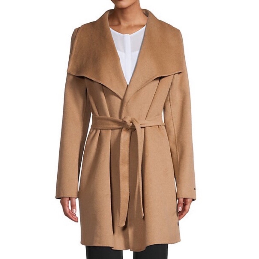 TAHARI Ella Double Face Wool Belted Coat - Camel - Picture 1 of 7